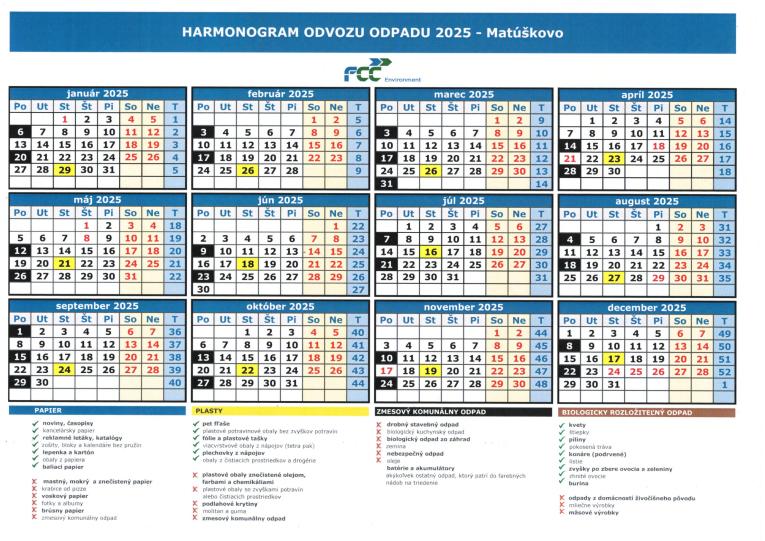 Harmonogram zvozu odpadu